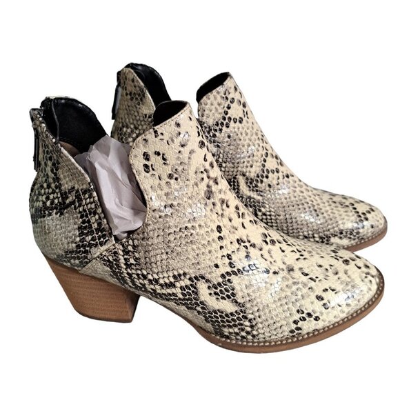 Blondo Waterproof Women's Gray Cream Leather Snake Print Ankle Booties Boots 9M - Picture 2 of 11